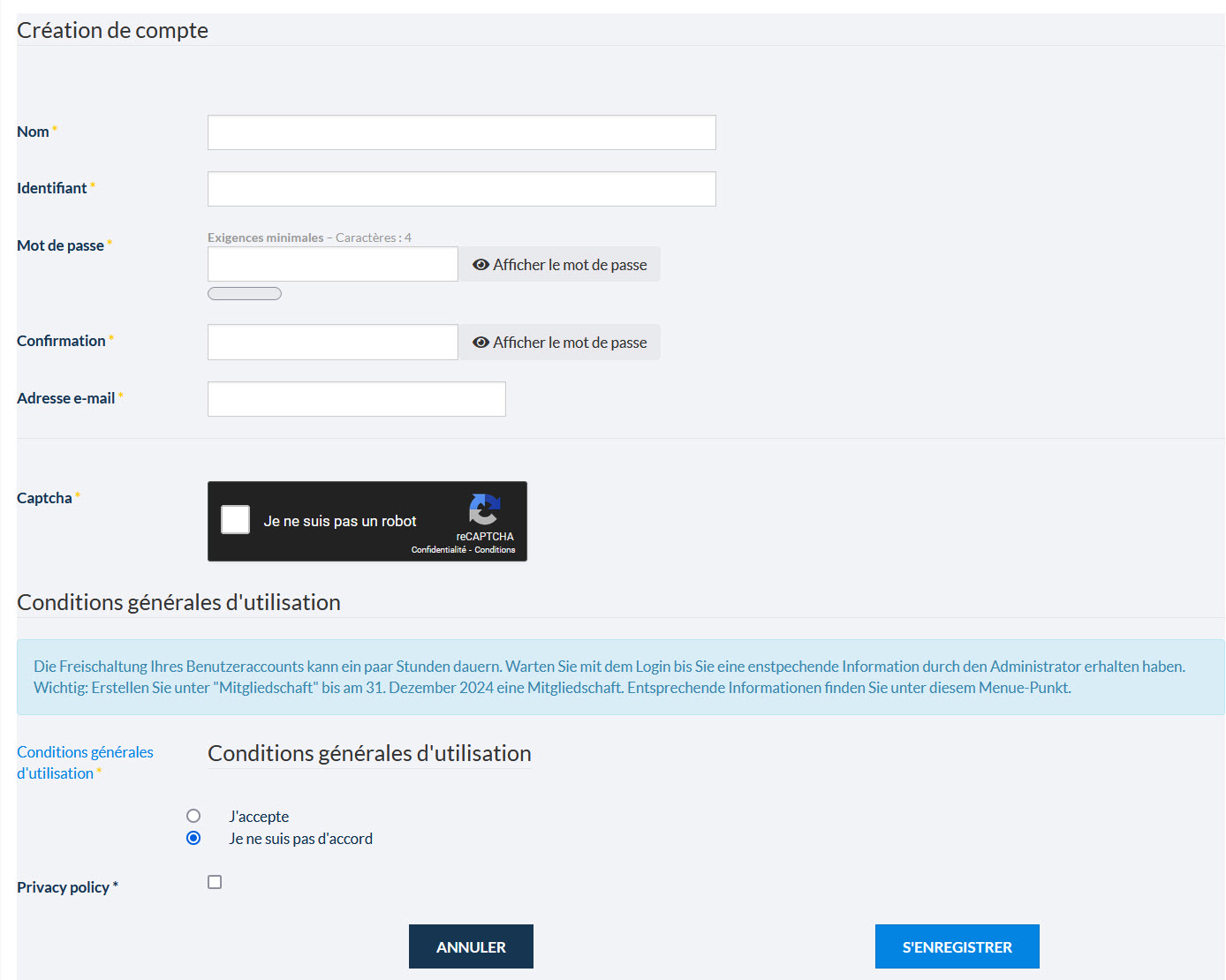 Benutzerregistrierung FR
